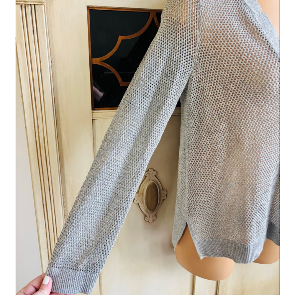 EUC NIC+ZOE Metallic Mesh Stitch Sweater in Tarragon Open Weave | Sz M - Picture 3 of 13